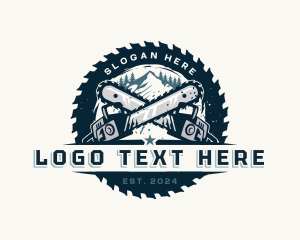 Saw Blade - Chainsaw Mountain Lumberjack logo design