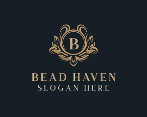 Floral Wreath Shield logo design