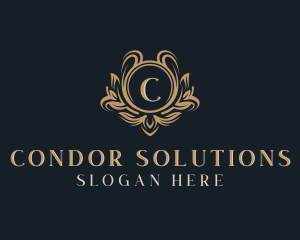 Floral Wreath Shield logo design