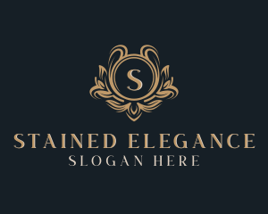 Floral Wreath Shield logo design