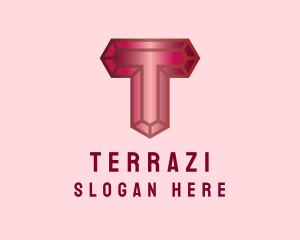 Red Gemstone Letter T logo design