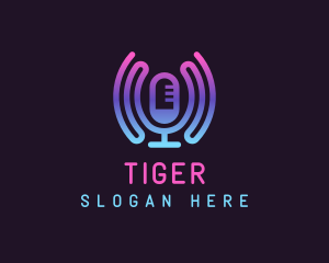 Podcast - Microphone Music Sound Wave logo design