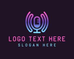 Podcast - Microphone Music Sound Wave logo design