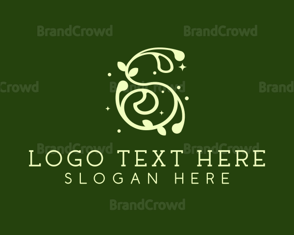 Green Sparkly Floral Letter S Logo
