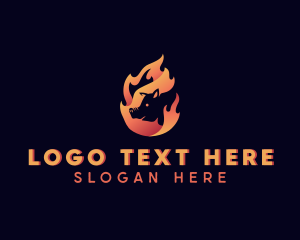 Rotisserie - Hot Flame Pig logo design