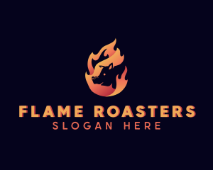 Roasting - Hot Flame Pig logo design