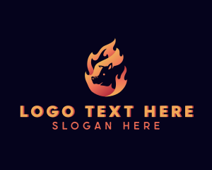Roasting - Hot Flame Pig logo design