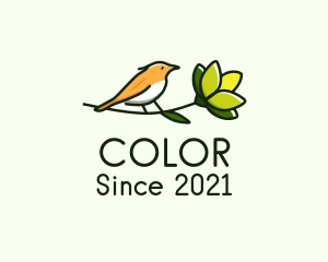 Passerine - Perched Bird Flower logo design