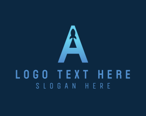 Blue Rocket - Launch Rocket Letter A logo design