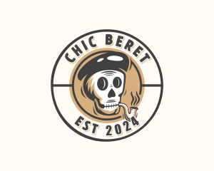 Beret - Smoking Pipe Skull logo design