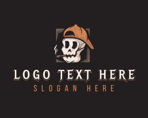 Vintage - Smoking Skull Hipster logo design