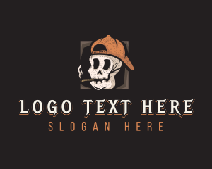 Cap - Smoking Skull Hipster logo design