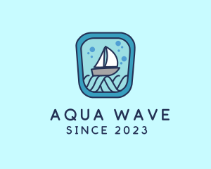 Sailboat Ocean Waves logo design