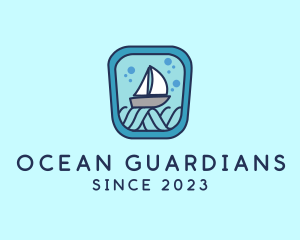 Sailboat Ocean Waves logo design