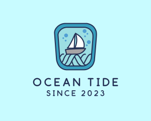 Sailboat Ocean Waves logo design