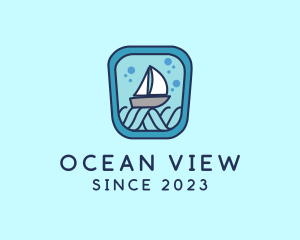 Pier - Sailboat Ocean Waves logo design