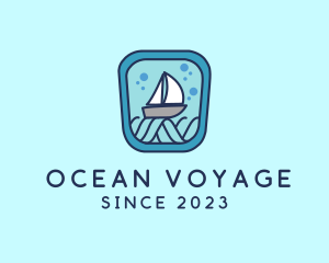 Sailboat Ocean Waves logo design