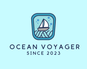 Sailboat Ocean Waves logo design