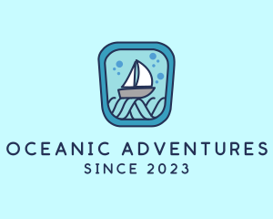 Sailboat Ocean Waves logo design