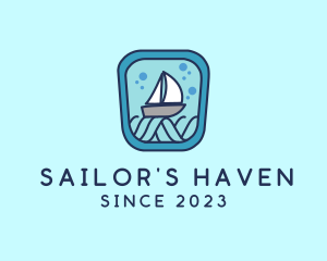 Sailboat Ocean Waves logo design