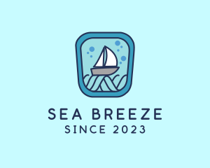 Sailboat Ocean Waves logo design