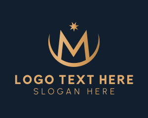 Moon - Gold Star Letter M logo design
