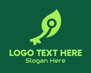 Unlock - Green Leaf Tech Key logo design