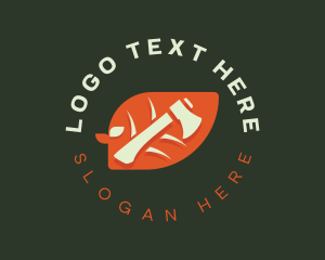 Axe - Leaf Axe Woodcutter logo design