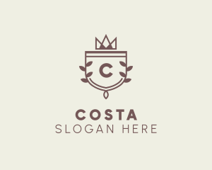 Crown Shield Leaf Crest logo design