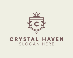 Crown Shield Leaf Crest logo design