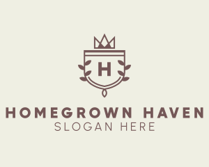 Crown Shield Leaf Crest logo design