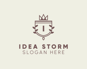 Crown Shield Leaf Crest logo design