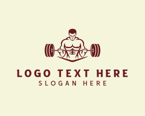 Barbell - Weightlifter Muscle Workout logo design