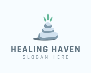 Treatment - Wellness Stone Stack Leaf logo design