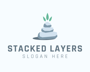 Wellness Stone Stack Leaf logo design