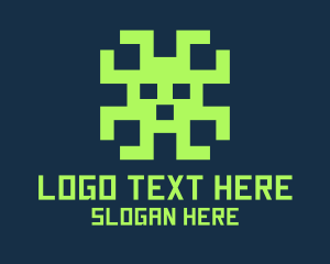 Fiction - Green Pixel Alien Monster logo design