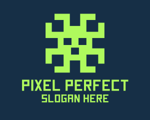 Green Pixel Alien Monster logo design