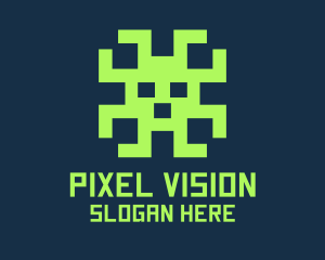 Green Pixel Alien Monster logo design