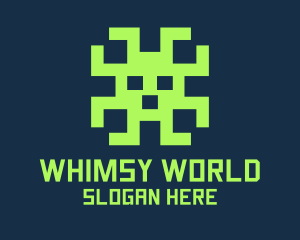 Silly - Green Pixel Alien Monster logo design