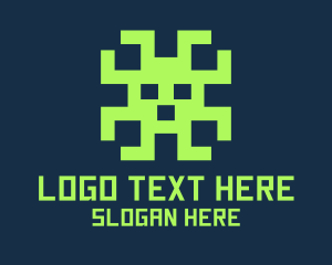 Alien - Green Pixel Alien Monster logo design