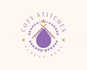 Knitting - Wreath Knitting Needle logo design