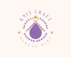 Wreath Knitting Needle logo design