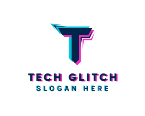 Cyber Glitch Letter T logo design