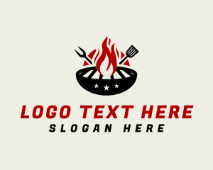 Online Food Delivery - Fire Grill Fork Spatula logo design