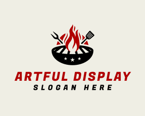 Fire Grill Fork Spatula logo design