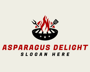 Fire Grill Fork Spatula logo design