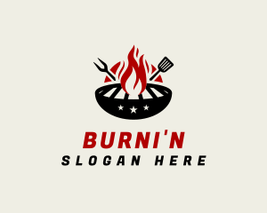 Fire Grill Fork Spatula logo design