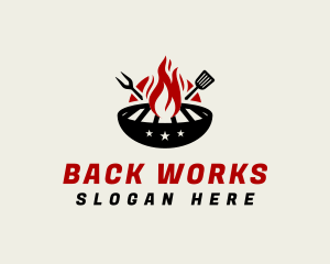 Fire Grill Fork Spatula logo design