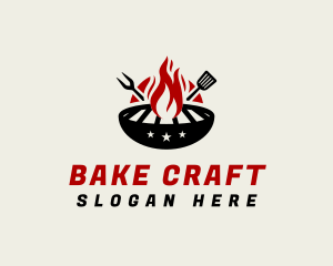 Fire Grill Fork Spatula logo design