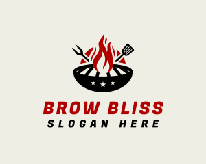 Fire Grill Fork Spatula logo design